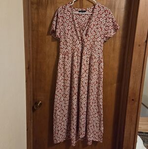 Madewell Clara Falling Daisy Midi Faux Wrap Slit Size Medium Dress Short Sleeve